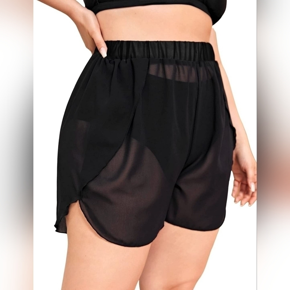 Black Sheer Swimsuit cover up shorts 5XL Plus Size Swim Beach Pool Vacation